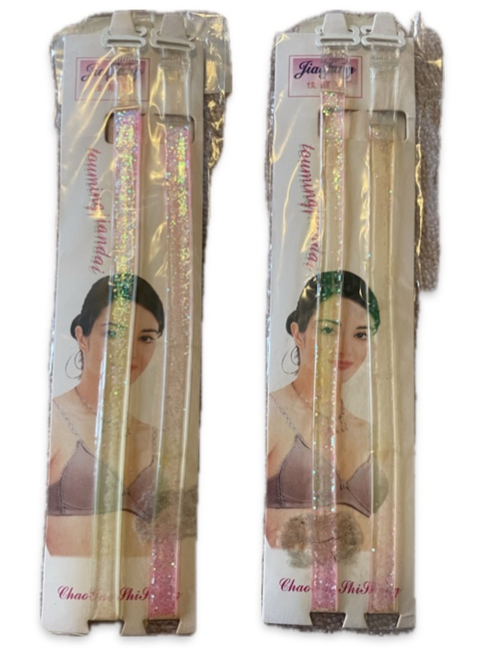 Clear Glitter Bra Straps - Pink & Iridescent 2 Sets.